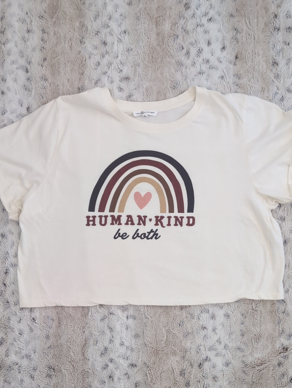 Love & Lazy Days Embroidered Human* Kind Rainbow Cropped Graphic Tee